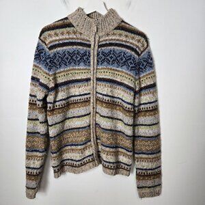 Dressbarn Women's Size L Multi Striped Zip-Up Long Sleeve Chunky Knit Cardigan